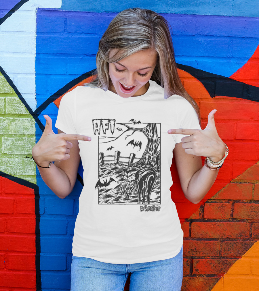 AFI All Hallow's Eve Bats And Black Cat In Haunted Scene T-Shirt