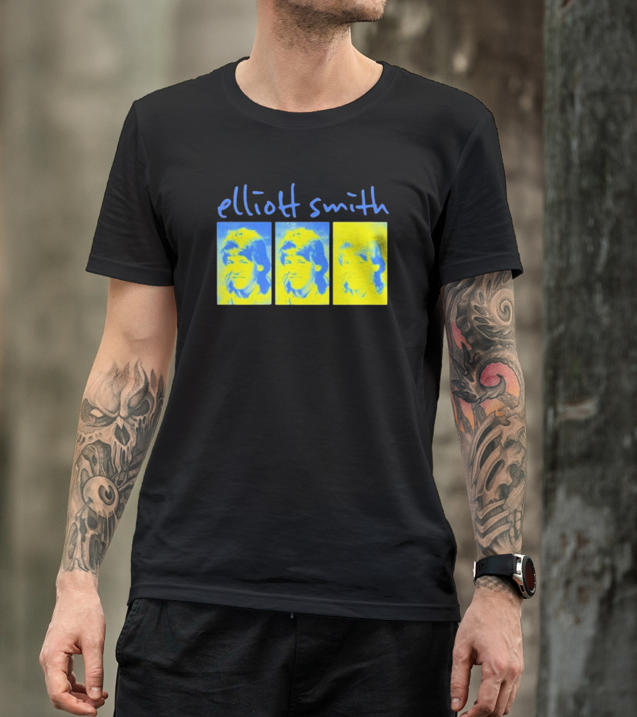 Elliott Smith Triple Portrait Blue Yellow Panels T-Shirt