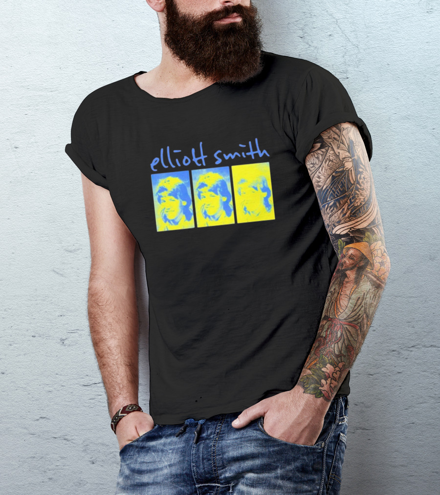 Elliott Smith Triple Portrait Blue Yellow Panels T-Shirt