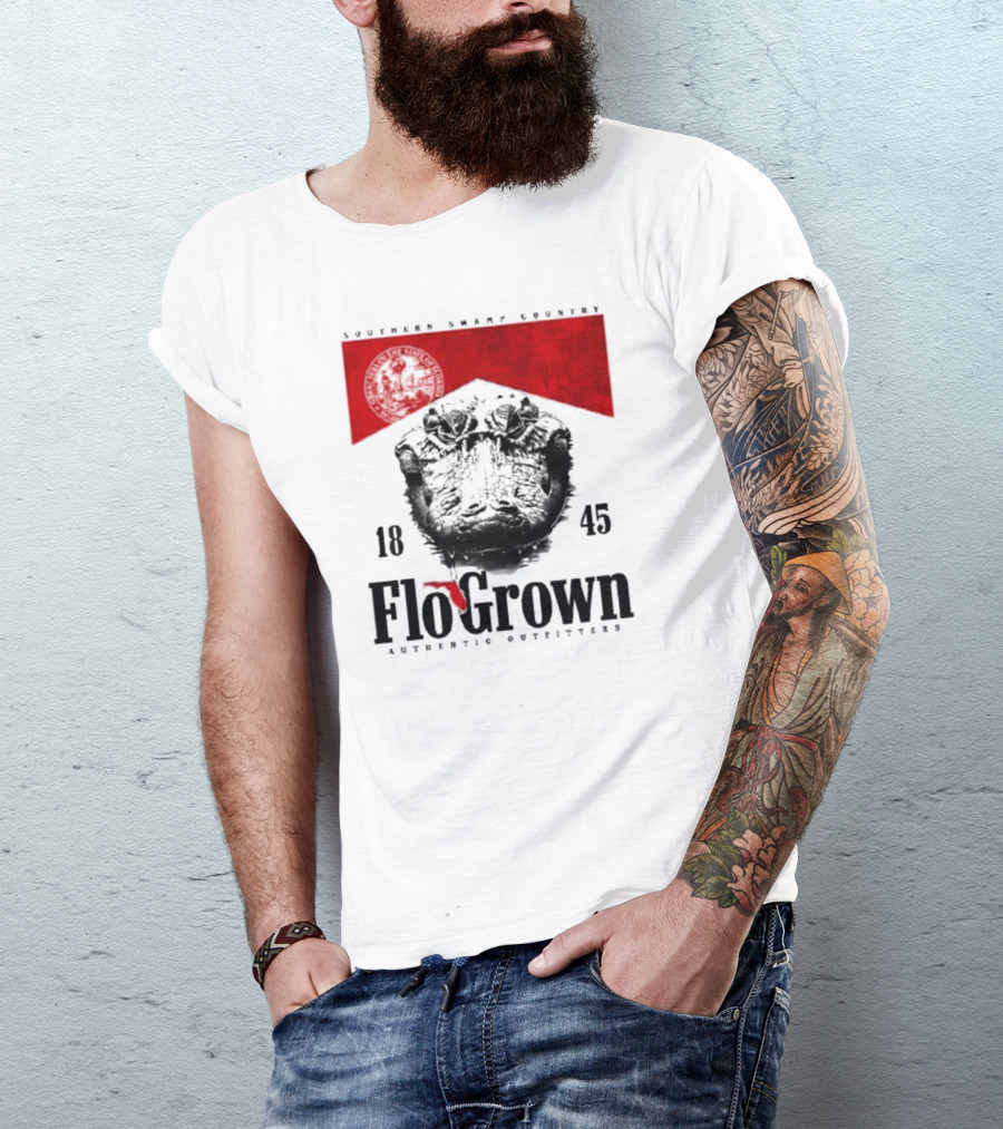 FloGrown Southern Swamp Country 1845 Authentic Outfitters With Florida Map T-Shirt