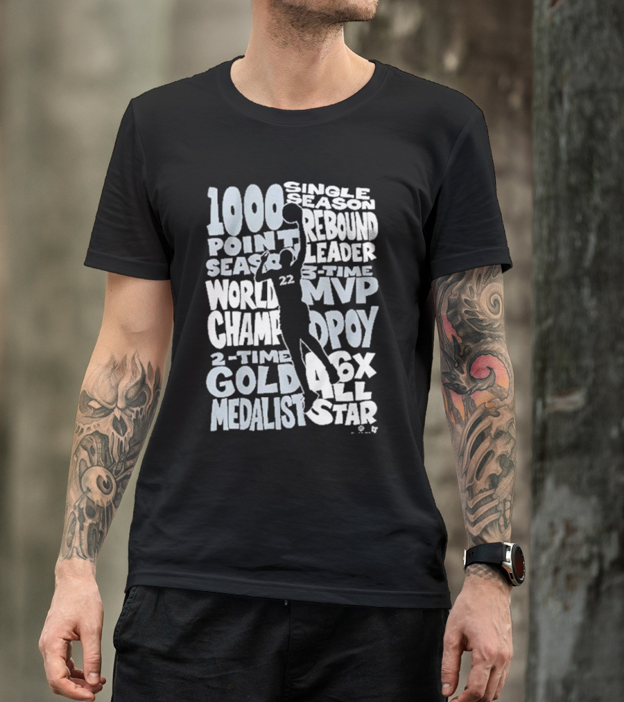 Las Vegas Aces A'ja Wilson 3-Time MVP Single Season Rebound Leader World Champ DPOY 6x All-Star 1000 Point Season 2-Time Gold Medalist T-Shirt