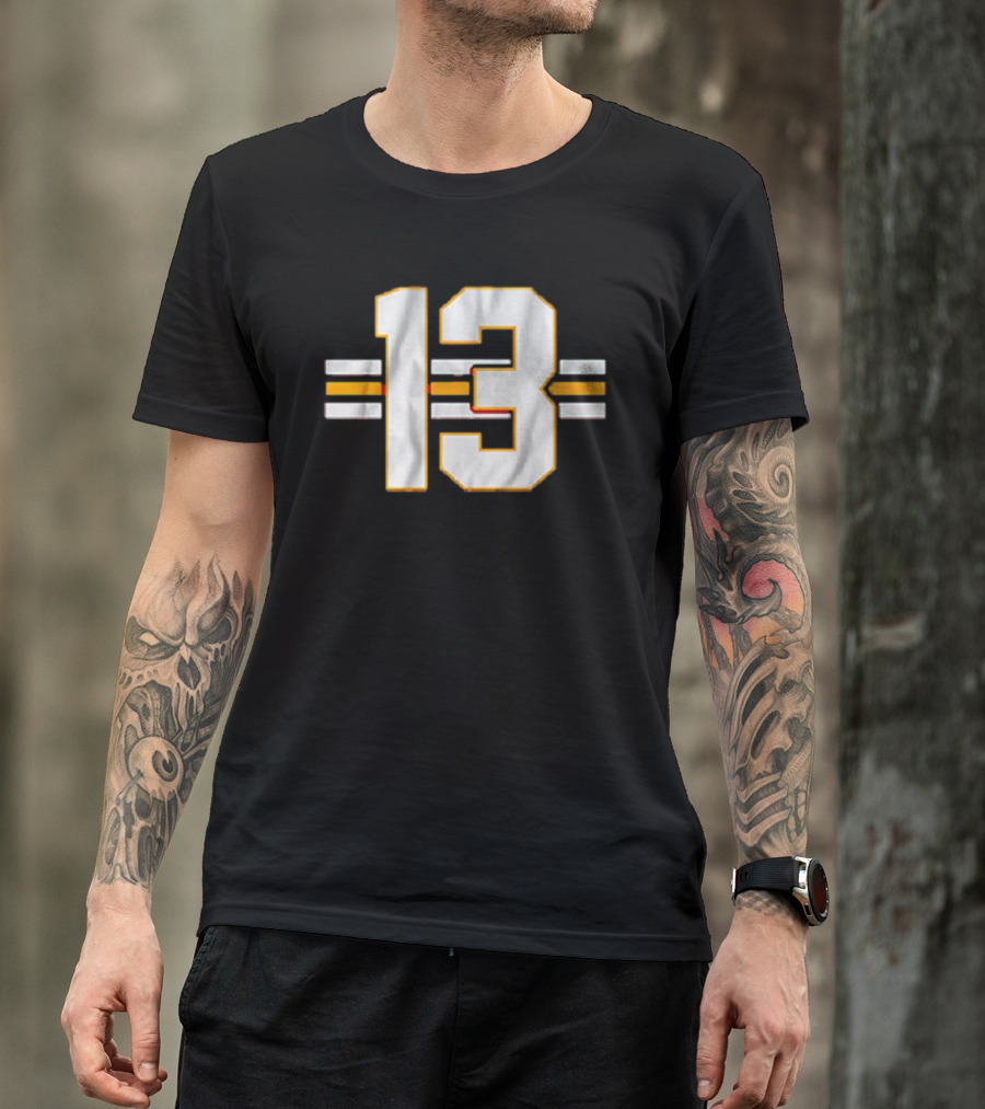 Lucky 13 Yellow White Football Stripe Number T-Shirt