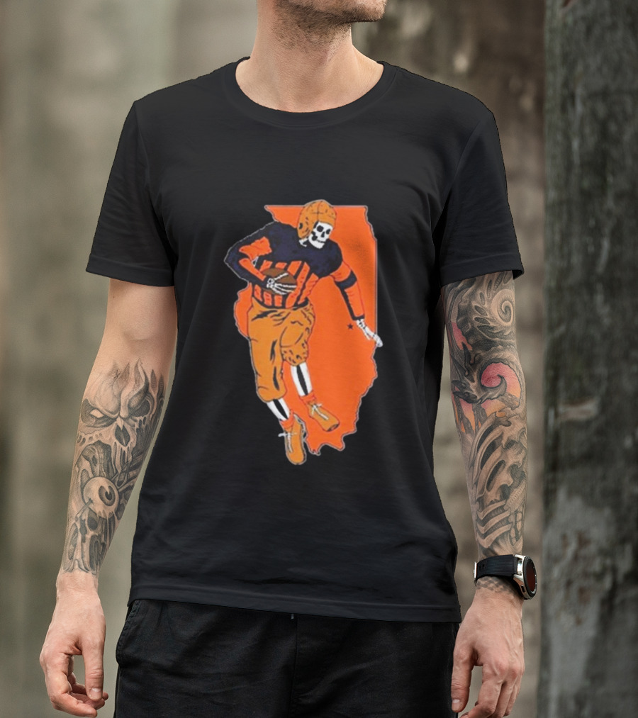 IL Illinois Fighting Illini Football Skeleton Player On Orange State Background T-Shirt