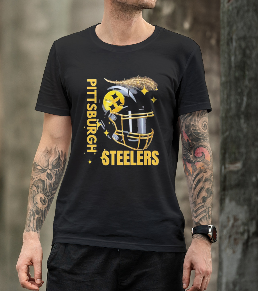 Pittsburgh Steelers Glitter Helmet Football Team T-Shirt