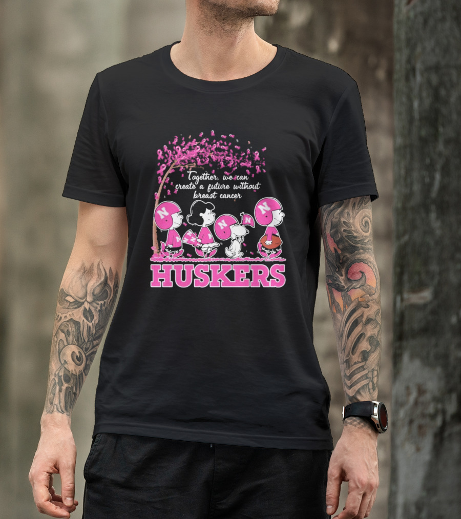 Together We Can Create A Future Without Breast Cancer Snoopy Huskers Peanuts Pink Ribbon Awareness T-Shirt