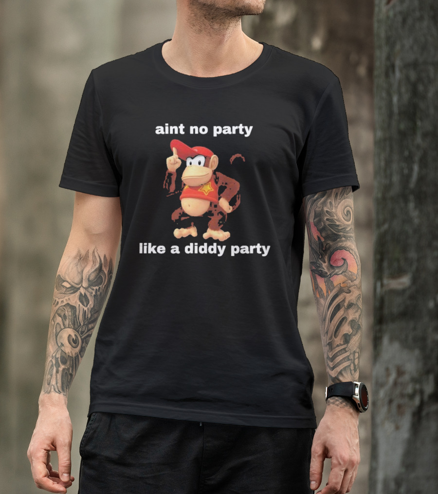 Aint No Party Like A Diddy Party Funny Meme Monkey With Red Hat And Star T-Shirt
