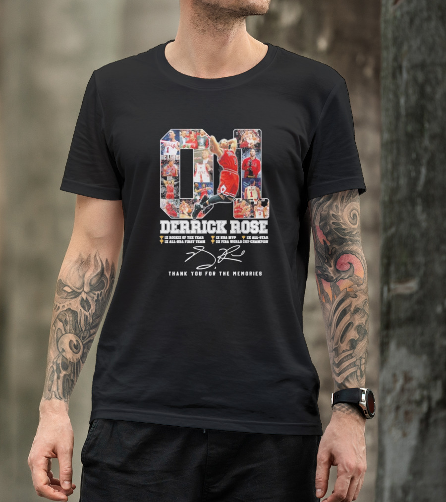 Derrick Rose 1 Rookie Of The Year NBA MVP All-Star Memories Signature T-Shirt