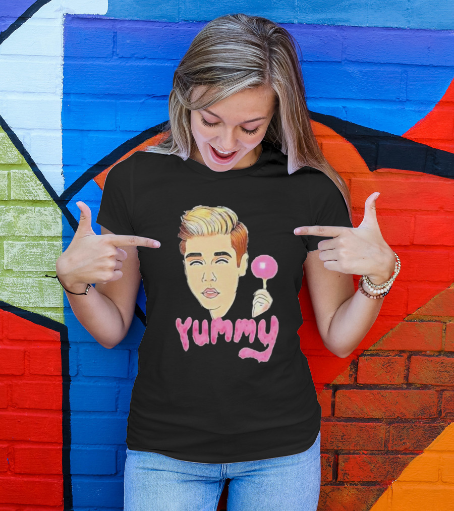 Yummy Justin Bieber Cartoon Face Lollipop T-Shirt