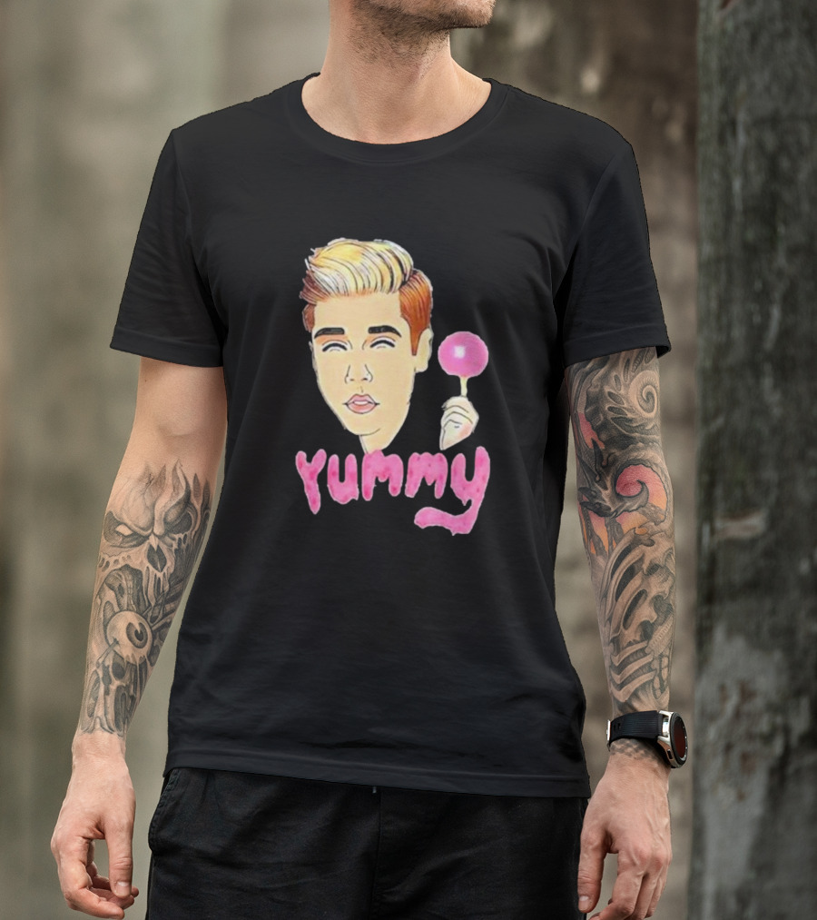 Yummy Justin Bieber Cartoon Face Lollipop T-Shirt