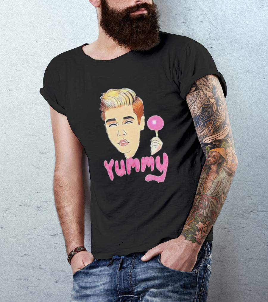 Yummy Justin Bieber Cartoon Face Lollipop T-Shirt