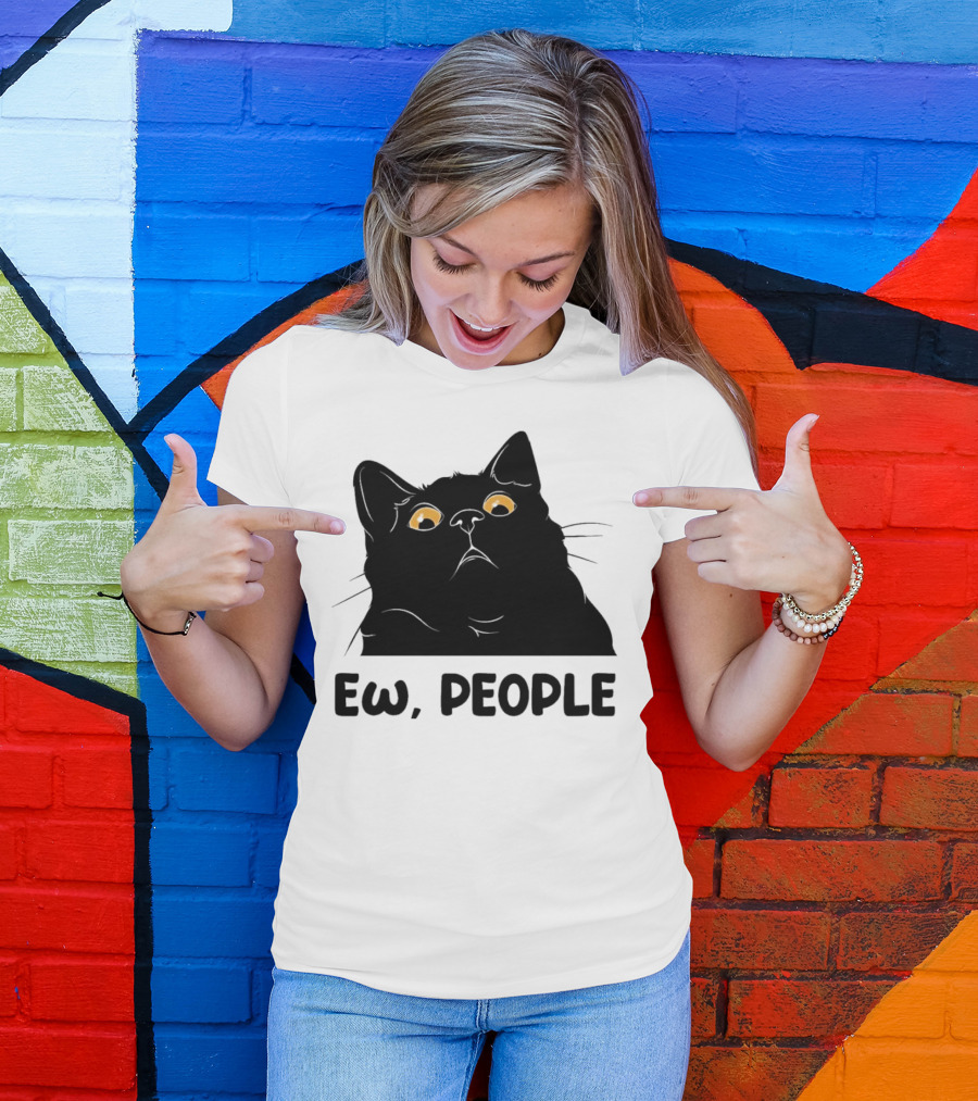 Ew People Cat Black Silhouette With Yellow Eyes T-Shirt