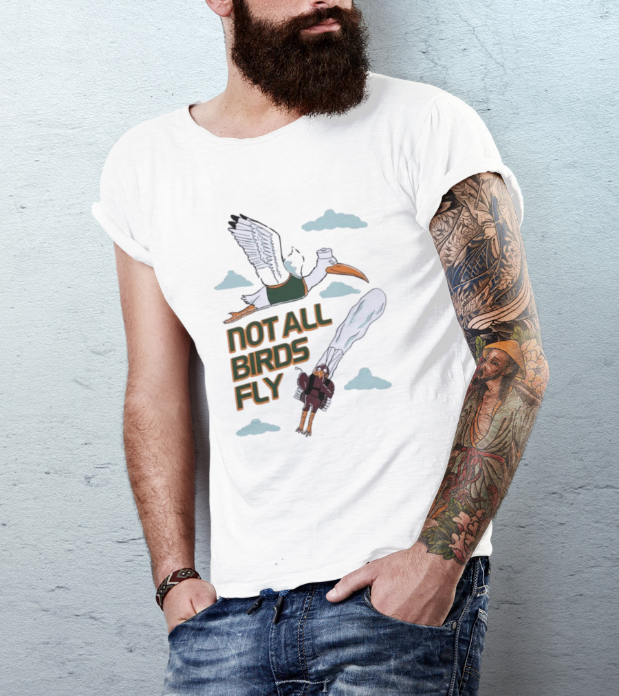 Miami Hurricanes Not All Birds Fly Ibis And Jetpack Seagull Clouds T-Shirt