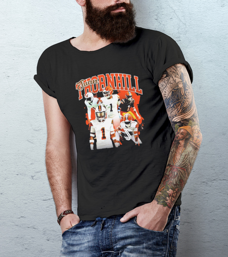 Juan Thornhill Football Player Orange And Black Action Collage T-Shirt