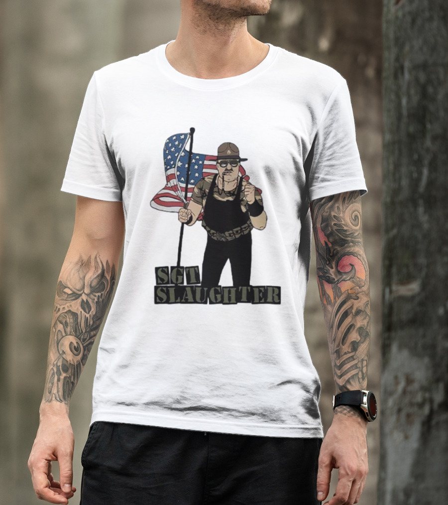 Sgt Slaughter American Flag Character Holding Flag T-Shirt