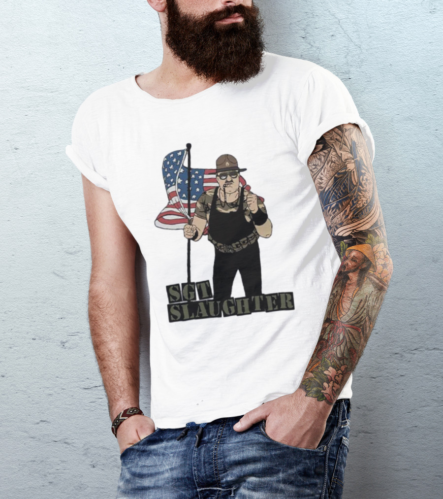 Sgt Slaughter American Flag Character Holding Flag T-Shirt