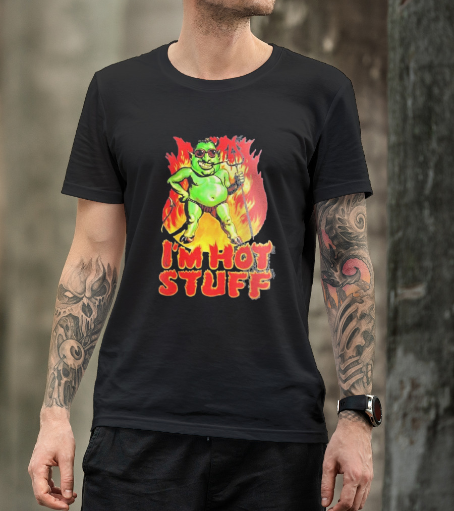 I’m Hot Stuff Devil With Pitchfork And Flames T-Shirt