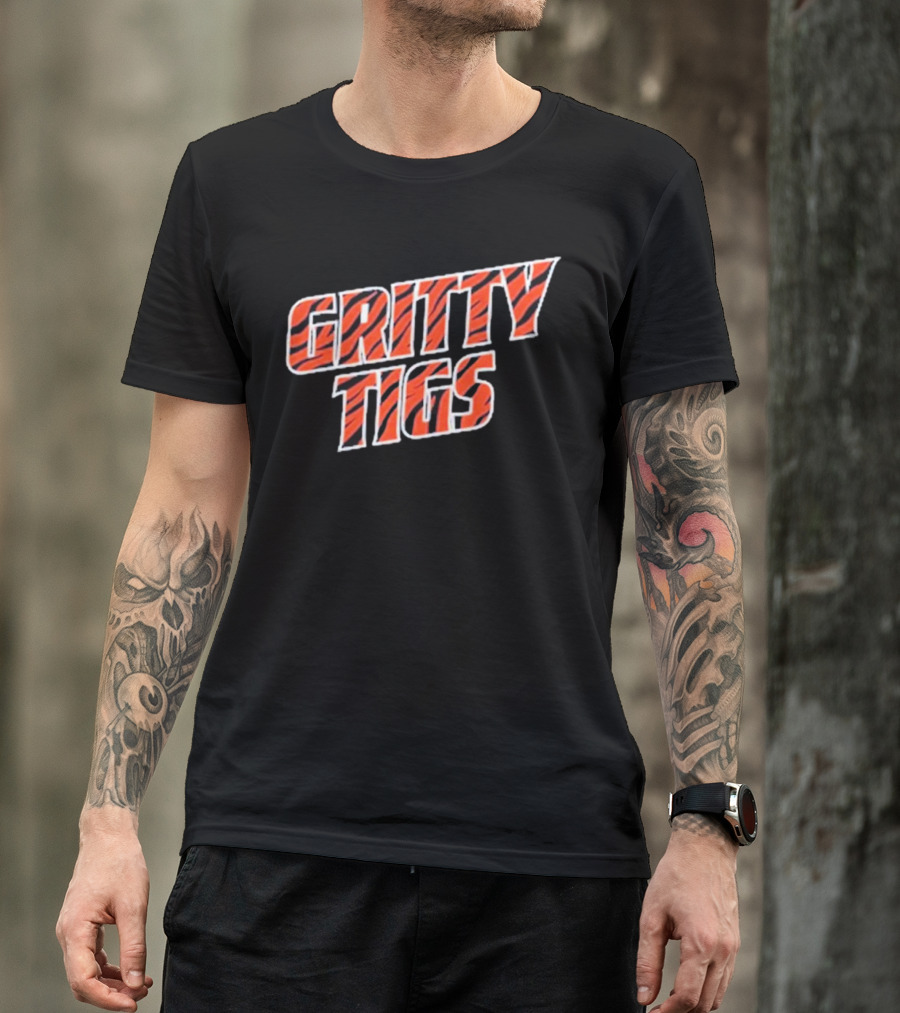 Gritty Tigs Detroit Tigers Baseball Tiger Stripe Text T-Shirt
