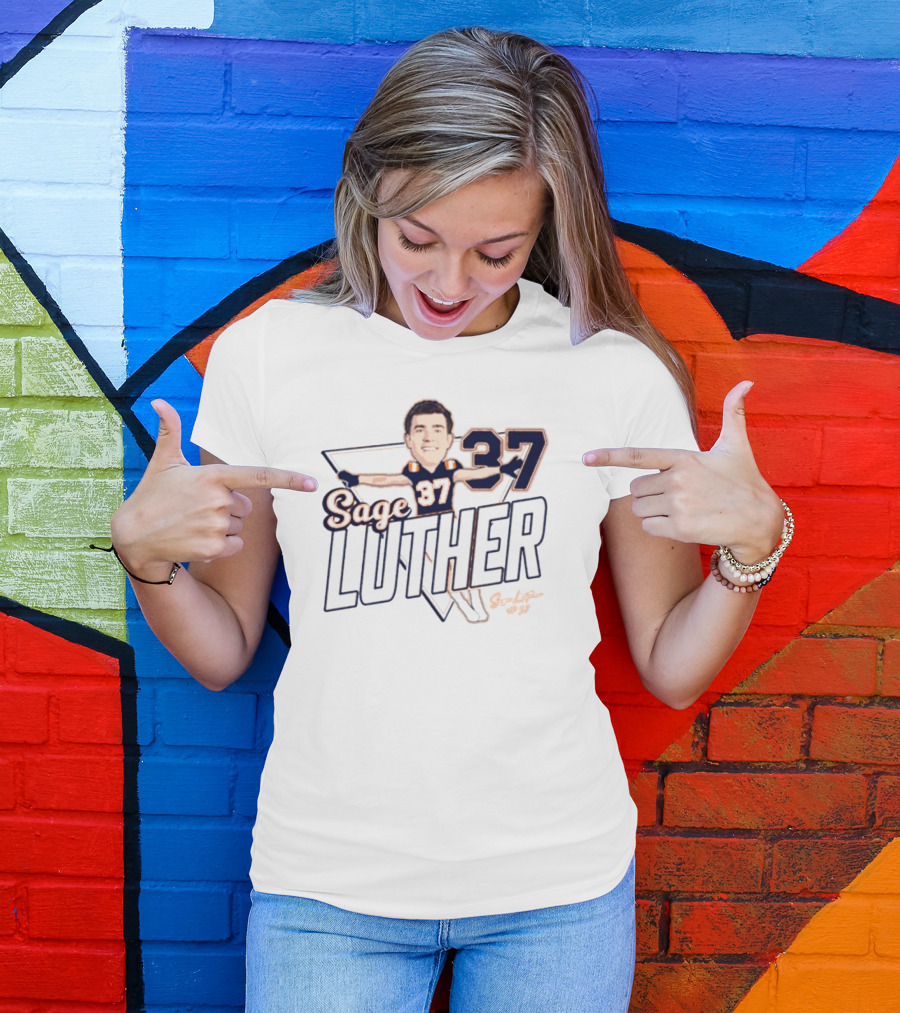 Sage Luther 37 NCAA Illinois Fighting Illini Football Caricature Signature T-Shirt