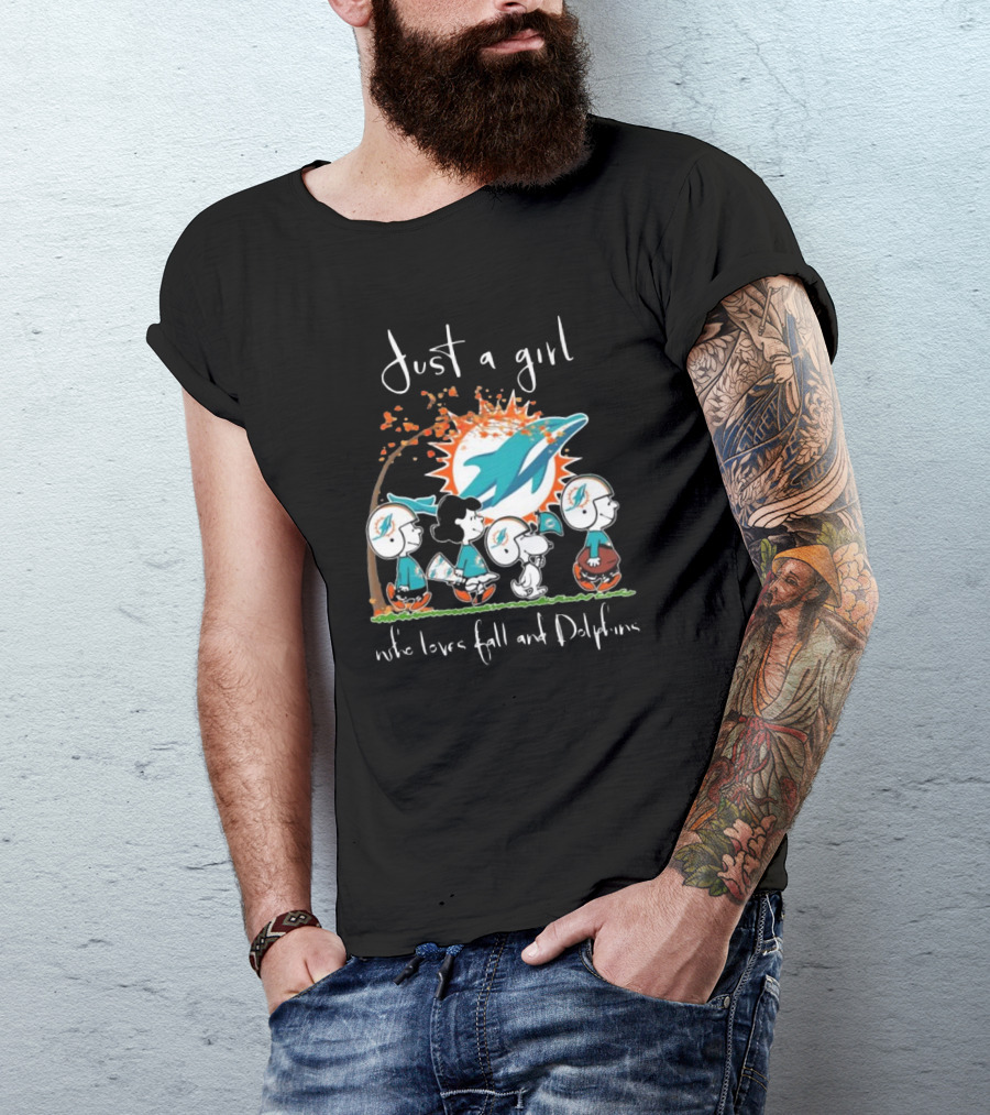 Just A Girl Who Loves Fall And Dolphins Peanuts Characters Miami T-Shirt