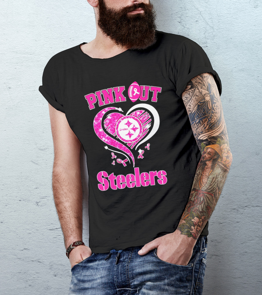 Pink Out Steelers Breast Cancer Heart Diamond T-Shirt
