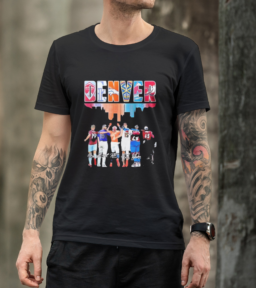 Denver City Skyline Rapids Rockies Broncos Nuggets Avalanche Mammoth Team Spirit T-Shirt