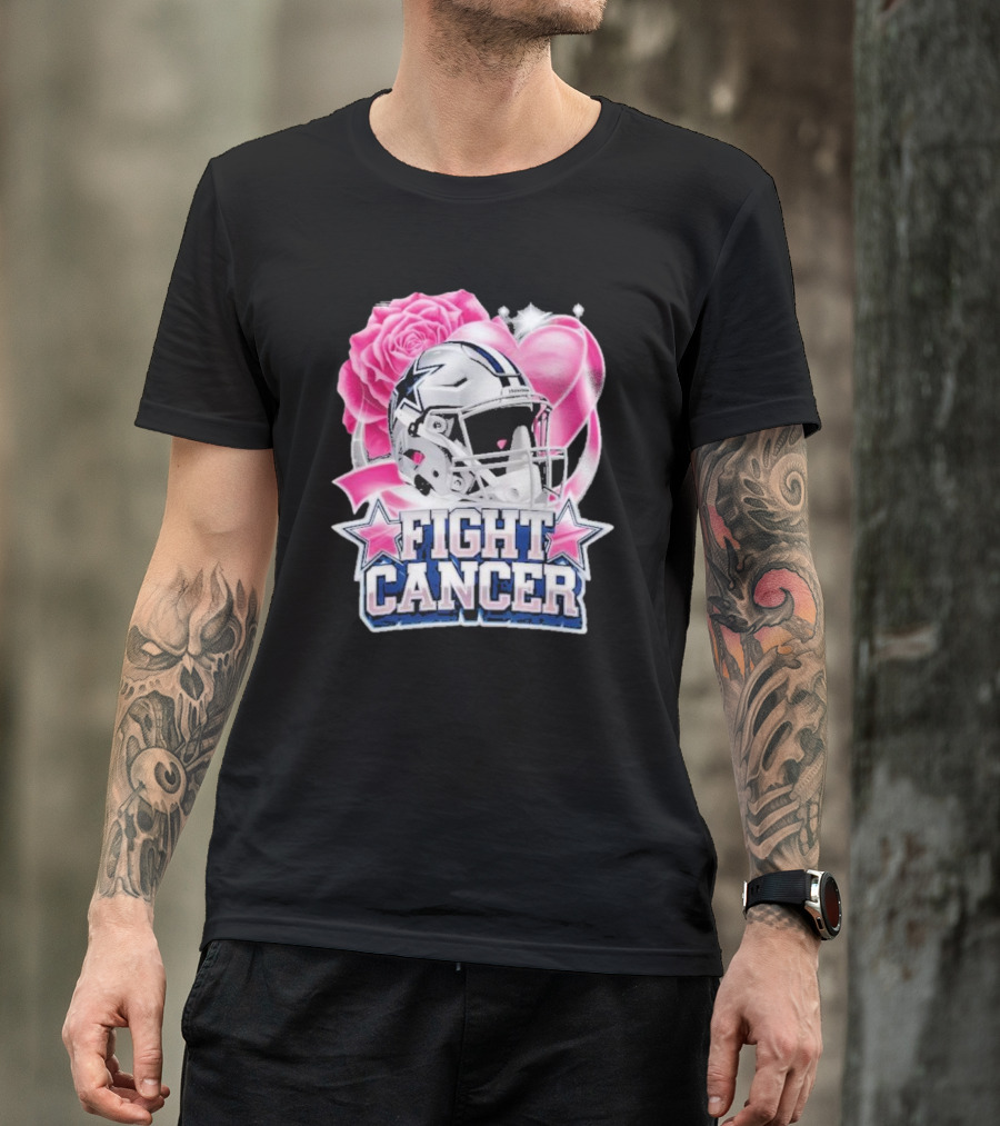 Fight Cancer Breast Cancer Dallas Cowboys Helmet Roses Pink T-Shirt