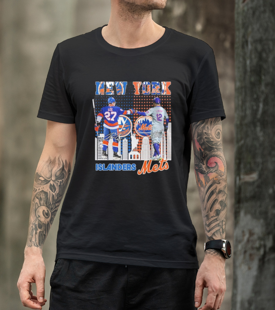 New York Islanders Mets Anders Lee Francisco Lindor Collaboration T-Shirt