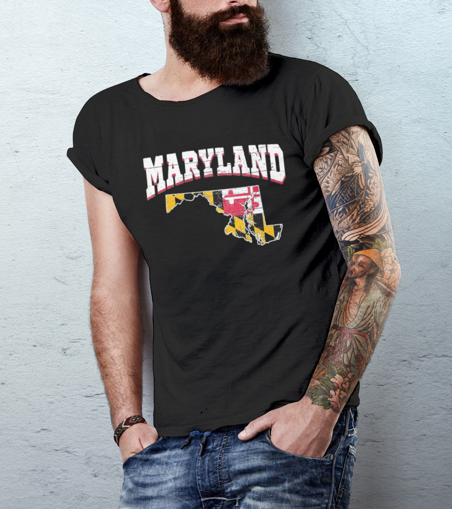 Maryland State Flag Map Proud Us Citizen America T-Shirt