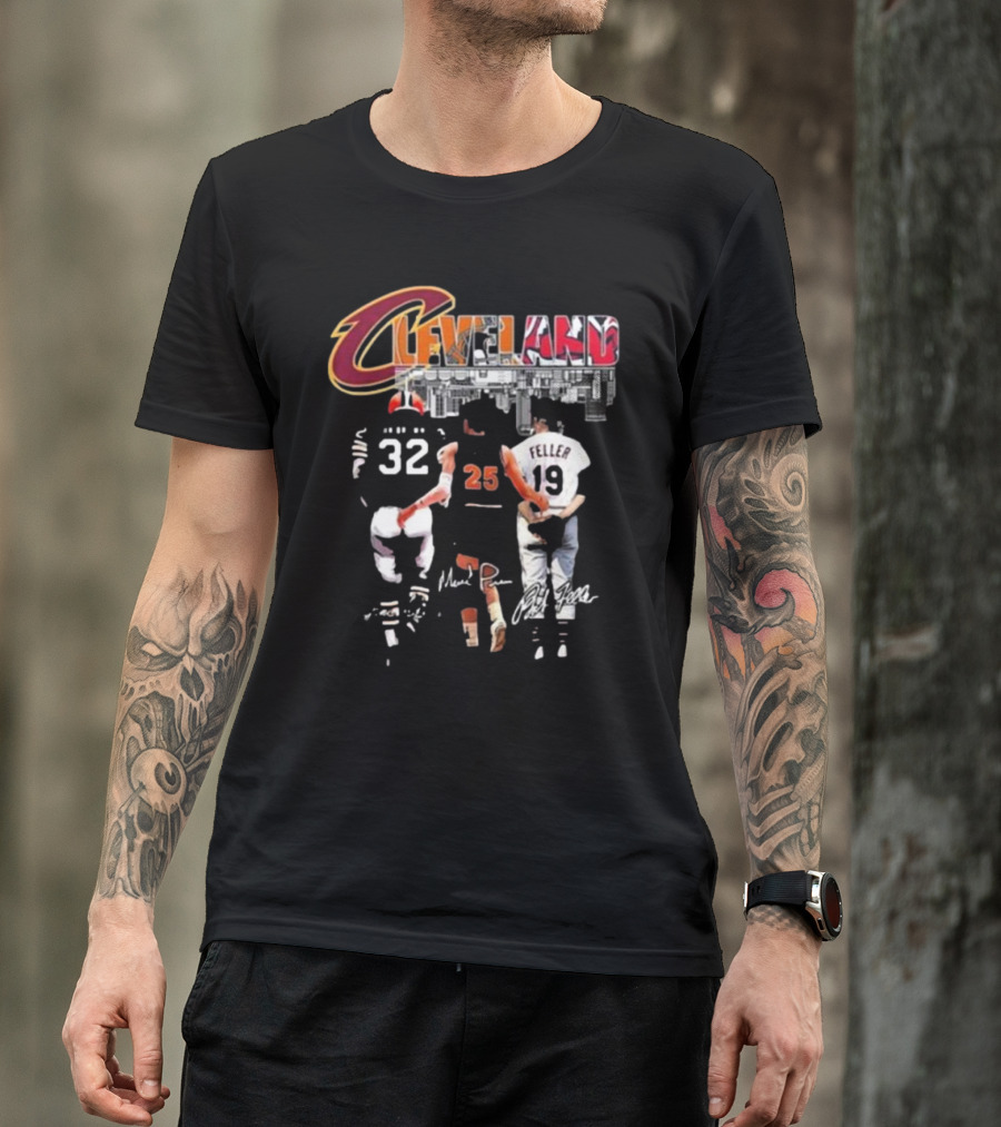 Cleveland Browns Jim Brown Cavaliers Mark Price Guardians Bob Feller Signatures T-Shirt