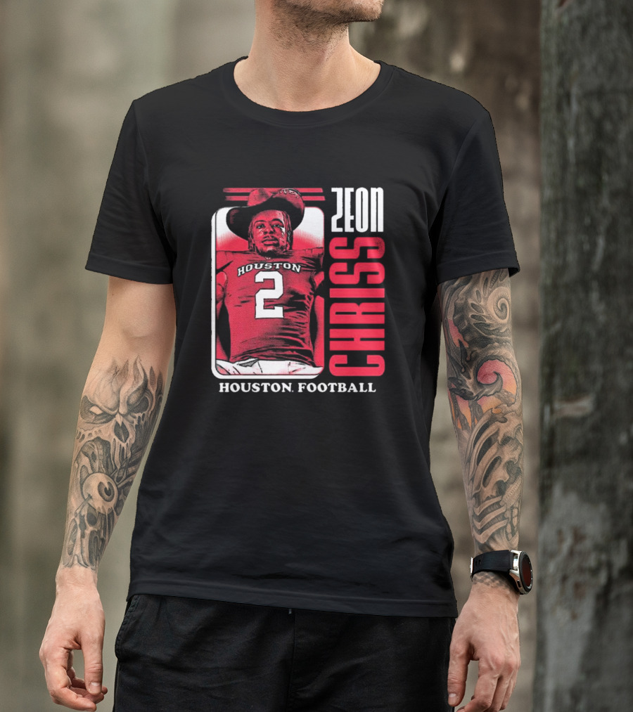 Houston Cougars Football Zeon Chriss Number 2 Red Black White T-Shirt