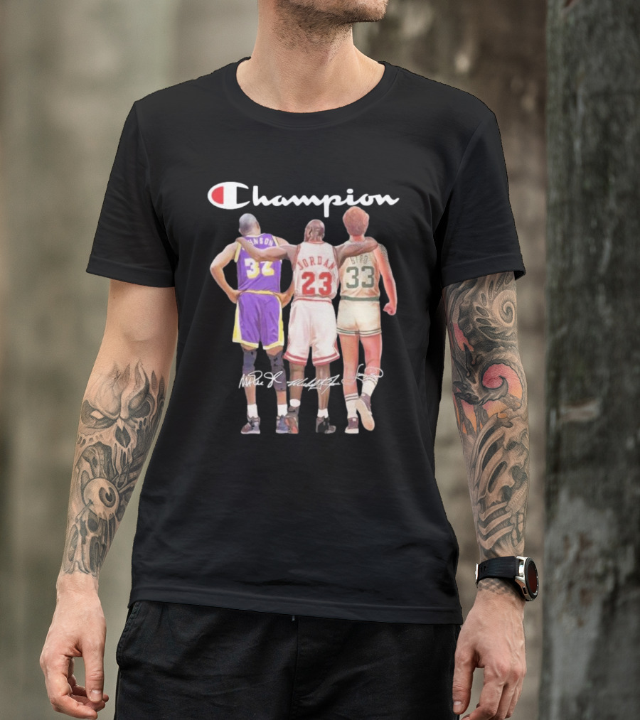 Champion Magic Johnson Jordan Bird Signatures 32 23 33 T-Shirt