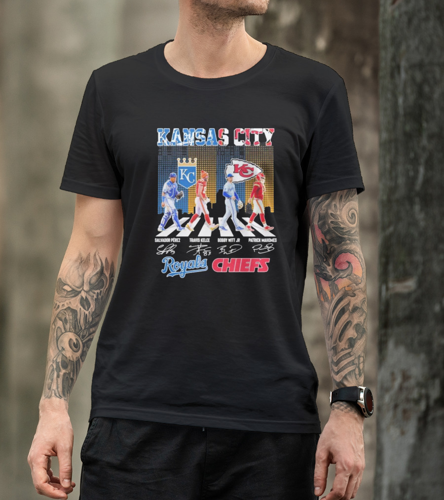 Kansas City Royals Salvador Pérez Bobby Witt Jr Kansas City Chiefs Travis Kelce Patrick Mahomes Abbey Road Signatures T-Shirt