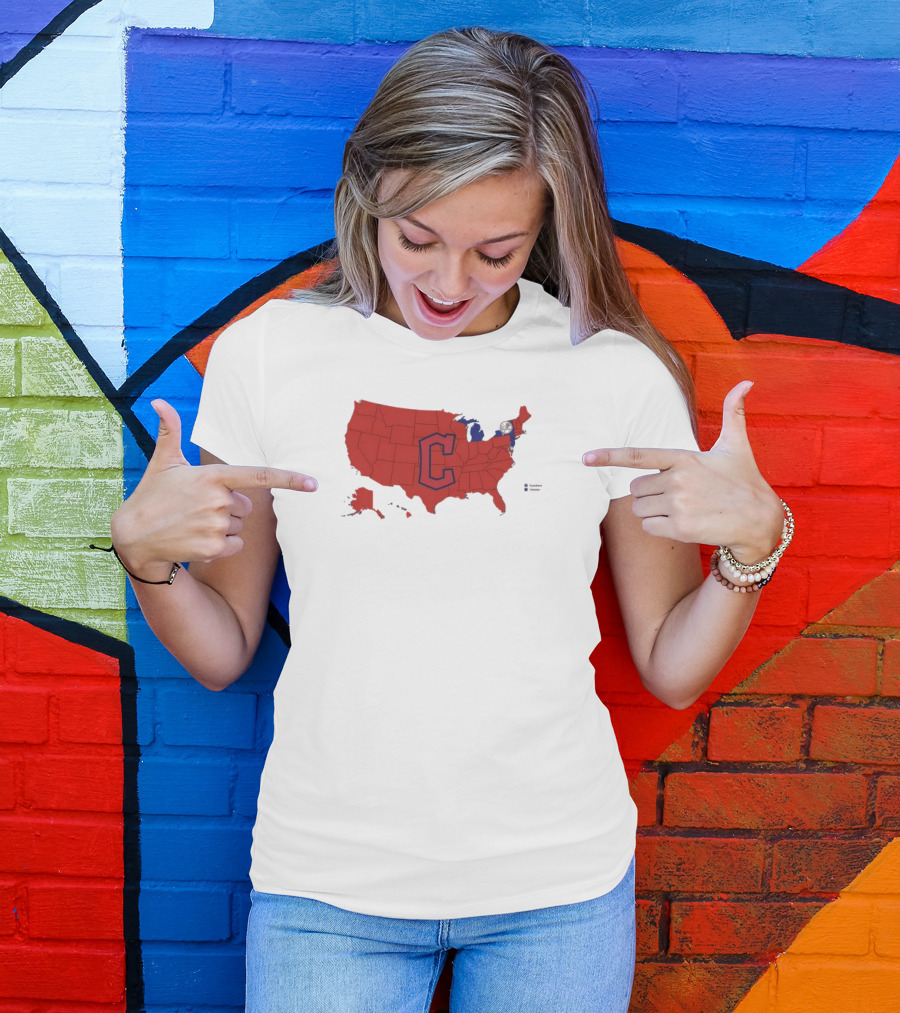 Map Of Who America Is Rooting For In The NLCS Cleveland Guardians MLB Logo USA Outline T-Shirt