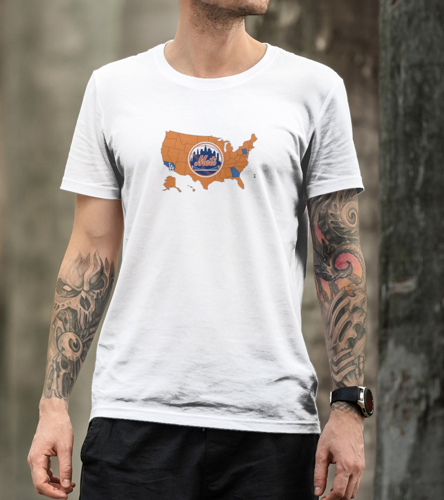 Map Of America Rooting For Mets With Dodgers And Braves Highlights In NLCS MLB T-Shirt