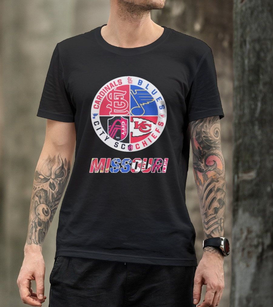 Missouri Cardinals Blues City SC Chiefs Logo Collection T-Shirt