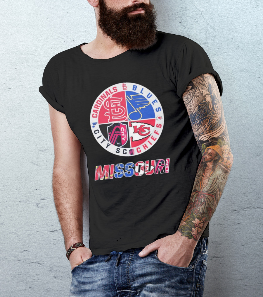 Missouri Cardinals Blues City SC Chiefs Logo Collection T-Shirt
