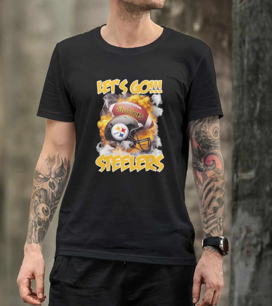 Pittsburgh Steelers Vintage Helmets Let's Go Steelers Football Helmets And Smoke T-Shirt