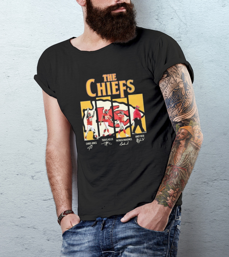 The Chiefs Chris Jones Travis Kelce Patrick Mahomes Andy Reid Signatures T-Shirt