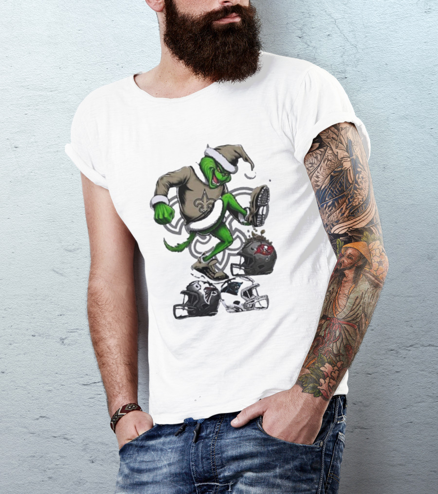 Grinch Crushes Rival NFL Teams In New Orleans Saints Gear T-Shirt