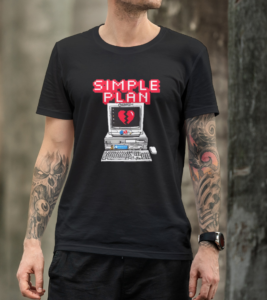 Simple Plan Retro Computer With Broken Heart Symbol T-Shirt