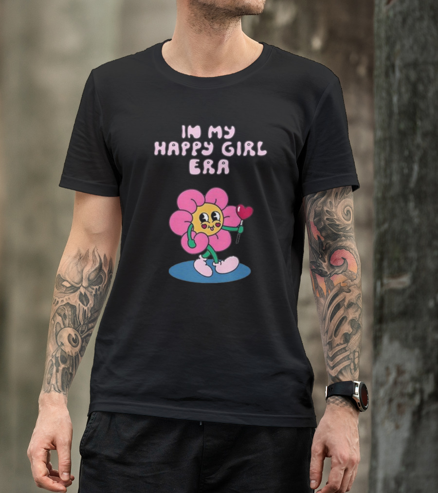 In My Happy Girl Era With Pink Flower Character And Heart Lollipop T-Shirt