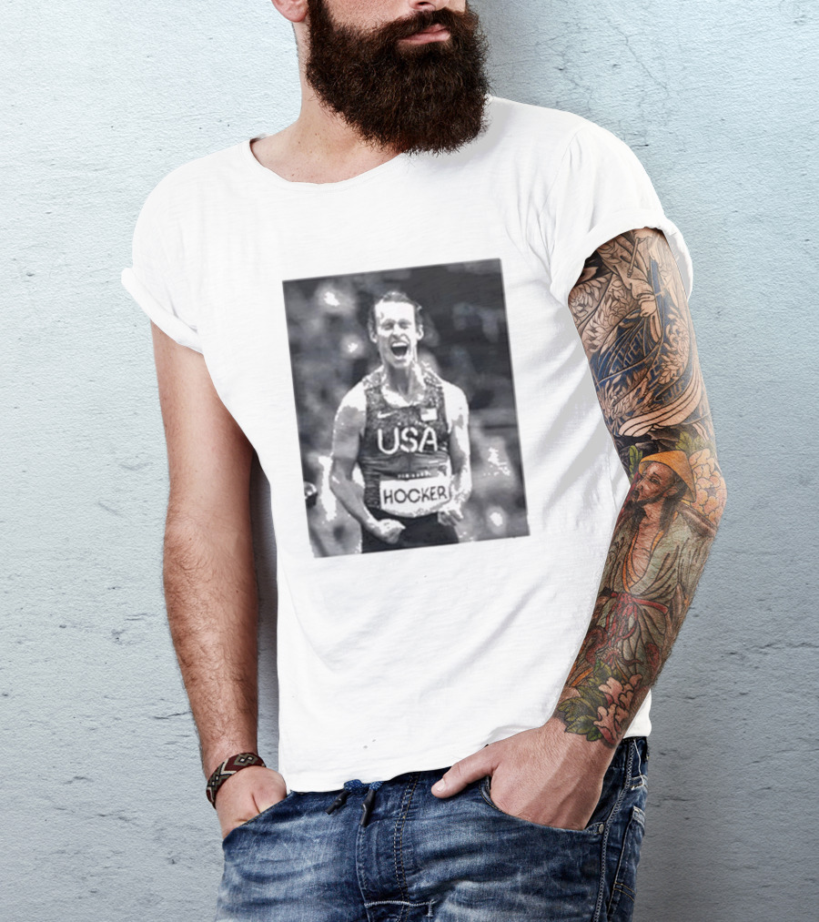 USA Cole Hocker Olympic Photo Signature T-Shirt