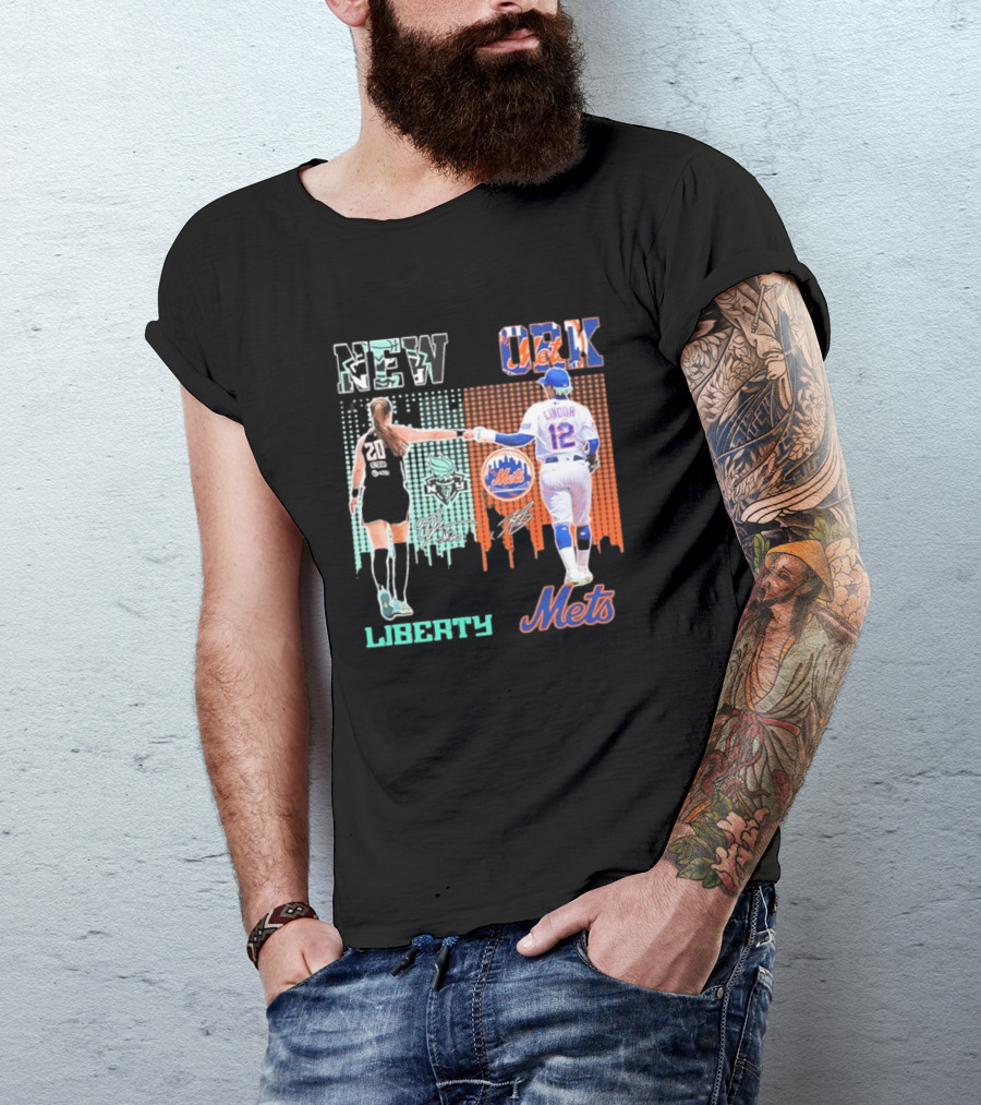 New York Liberty Ionescu Mets Francisco Lindor Signatures T-Shirt