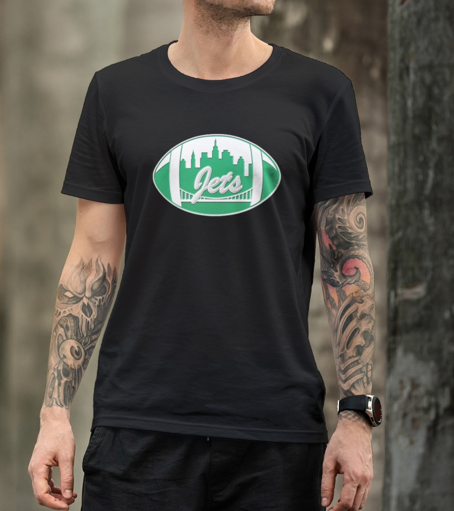 New York Jets Mets Skyline Green Football Bridge Logo NFL MLB Mashup T-Shirt