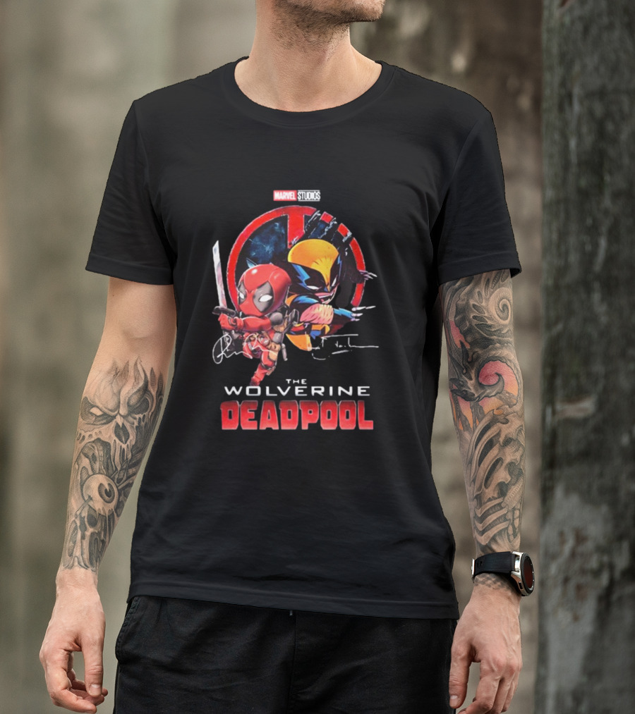 Marvel Studios Baby Deadpool And Wolverine Hugh Jackman And Ryan Reynolds Signatures T-Shirt