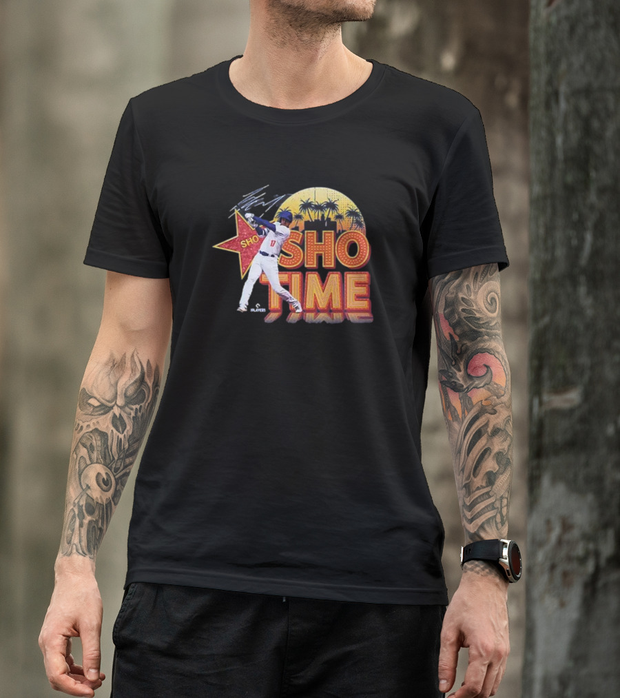 Los Angeles Shohei Ohtani Sho-Time Signature Retro MLB Sunset Palms T-Shirt