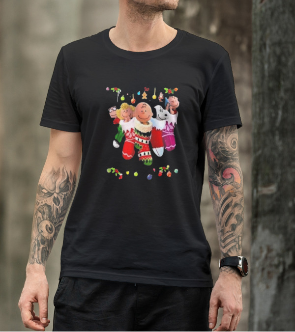 Peanuts Snoopy Charlie Brown Christmas Stockings Santa Claus Friends Holiday Cheer T-Shirt