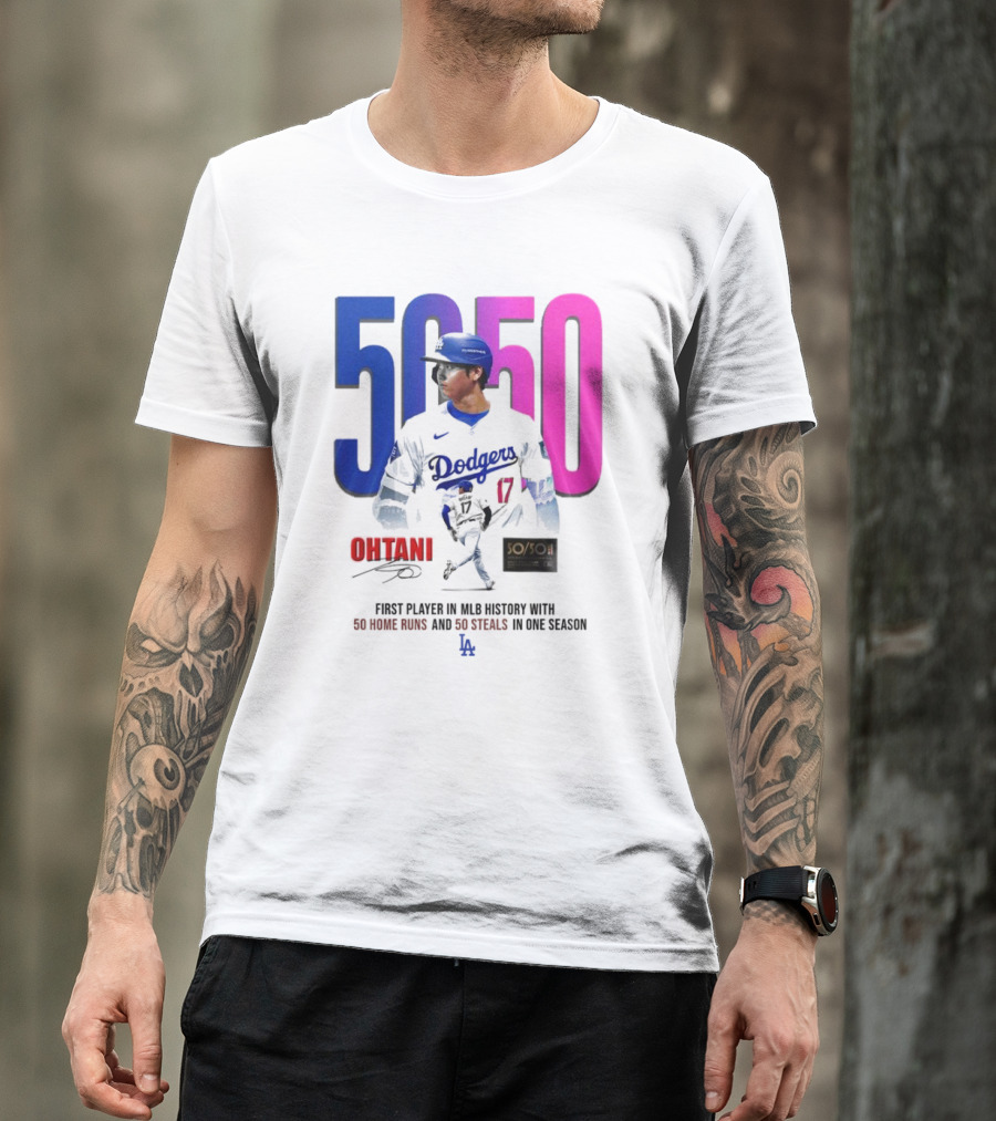 Los Angeles Dodgers Shohei Ohtani 50/50 First Player In MLB History With 50 Home Runs And 50 Steals In One Season T-Shirt