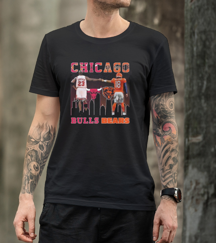 Chicago Bulls Michael Jordan Chicago Bears Caleb Williams City Signatures T-Shirt