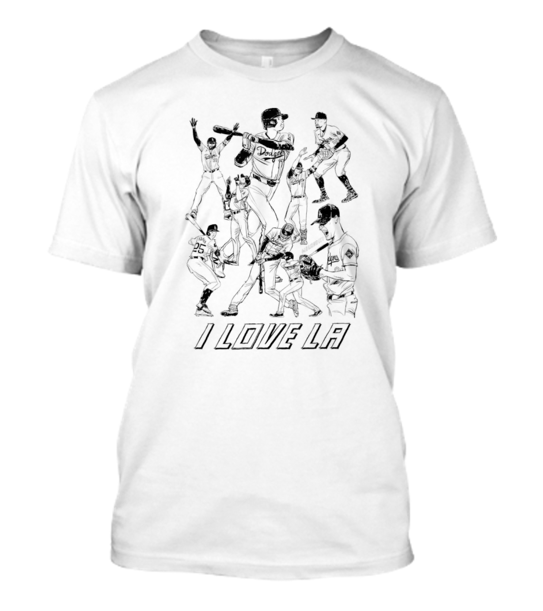 I Love LA Los Angeles Dodgers Baseball Players Hand Drawing T-Shirt